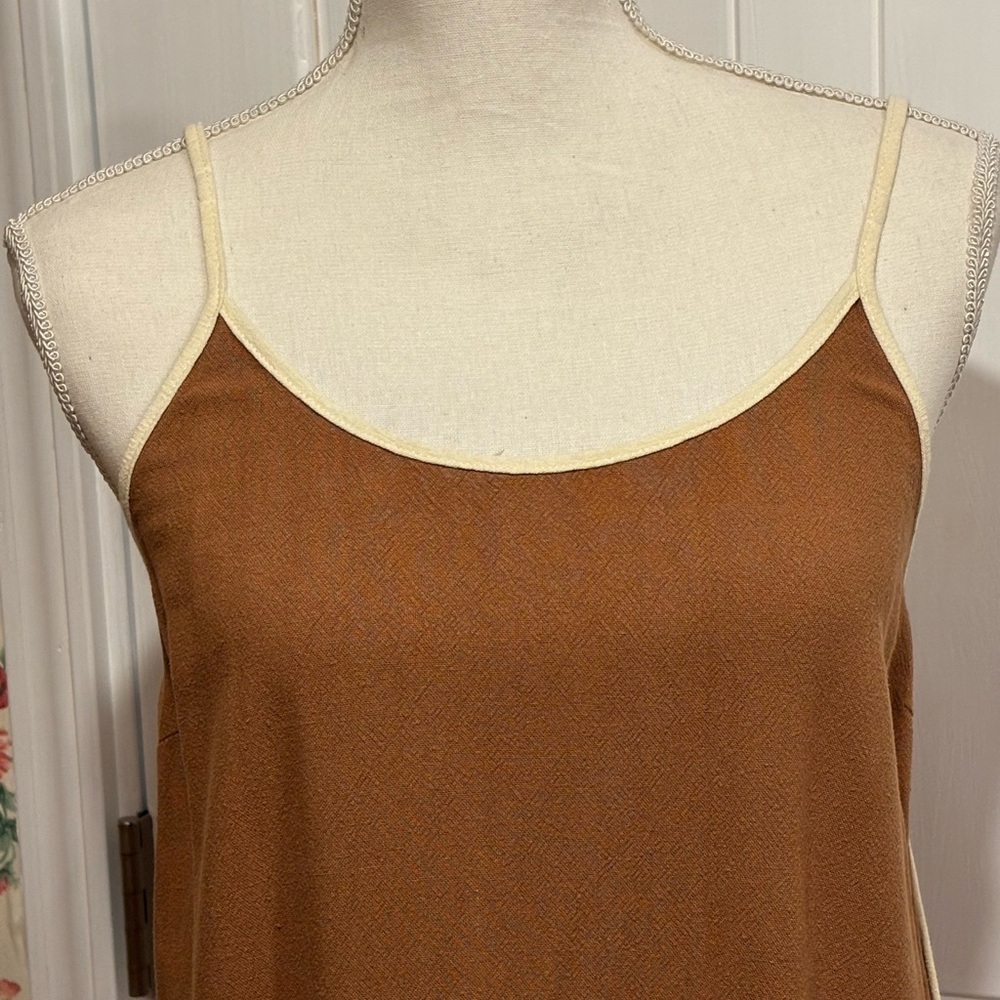 Brown Linen Blend Slip Dress Midi Minimalist Coastal Quiet Luxury Size M - Picture 4 of 11